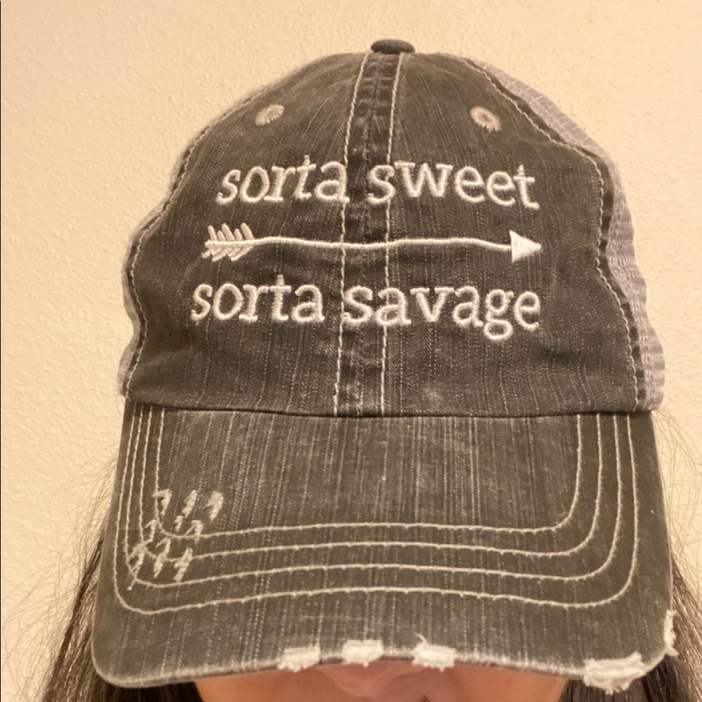 Sorta Sweet Sorta Savage Distressed Trucker Hat
